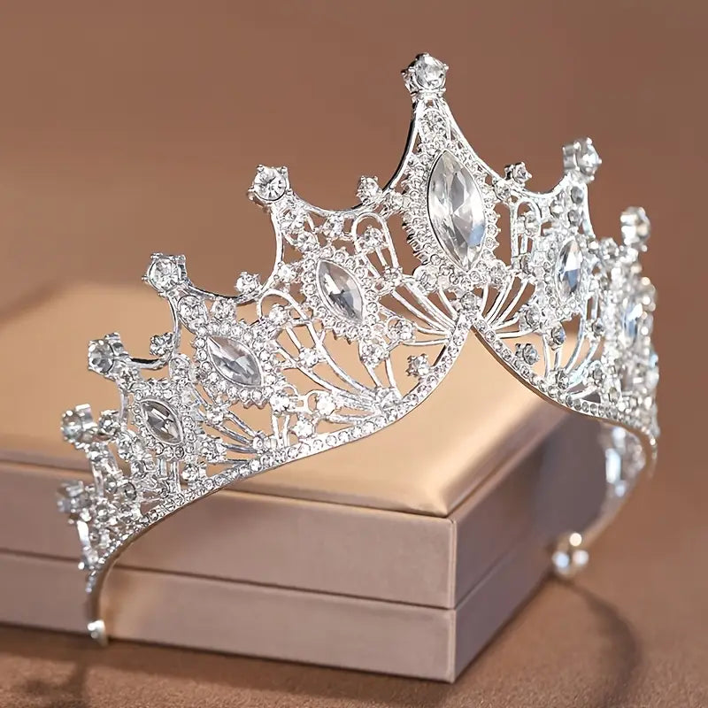 Luxurious Baroque-Style Crystal Bridal Tiara - Elegant Pure Metal Wedding Crown with Sparkling Rhinestones, Perfect for Brides & Formal Events, Wedding Dresses for Bride