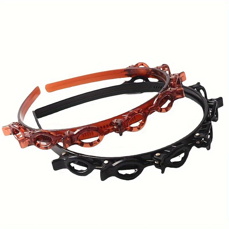 Double-Layer Braided Hairpin Headband - 1pc Black/Red Hair Accessory - Plastic Material, Simple Sweet Style, Fashion Hairband for Women