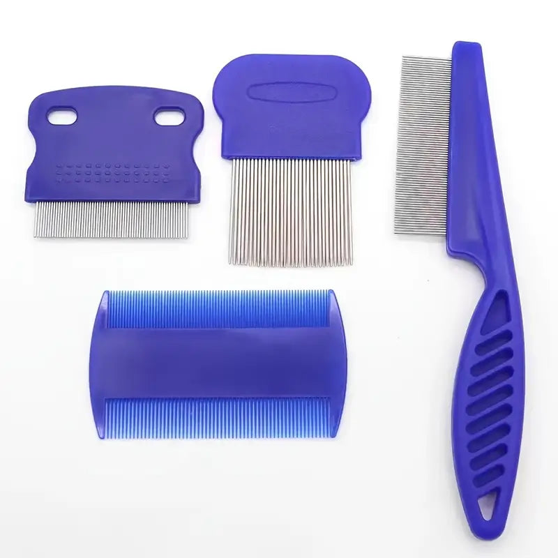 4pcs Lice and Dandruff Removal Comb Set, Stainless Steel Fine Tooth Combs with ABS Plastic Handles, Acrylic Scalp Massage and Hair Care Brushes for Normal Hair Type