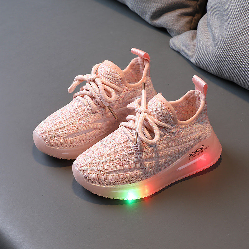 For Boys, Girls , Breathable Knit Light-Up Sneakers