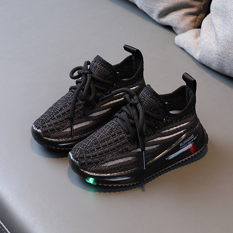For Boys, Girls , Breathable Knit Light-Up Sneakers