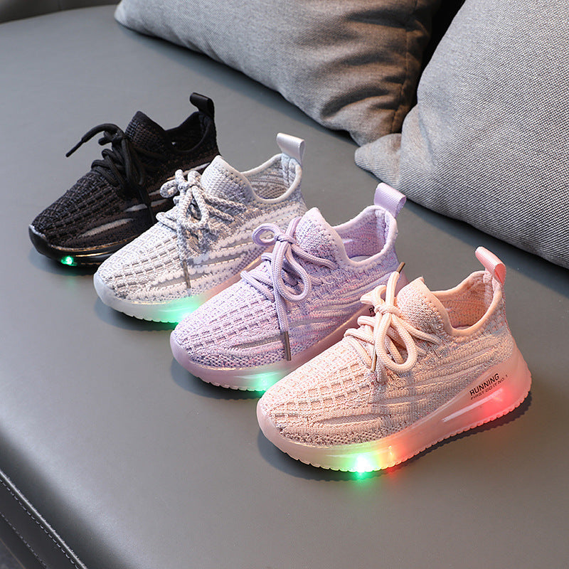 For Boys, Girls , Breathable Knit Light-Up Sneakers