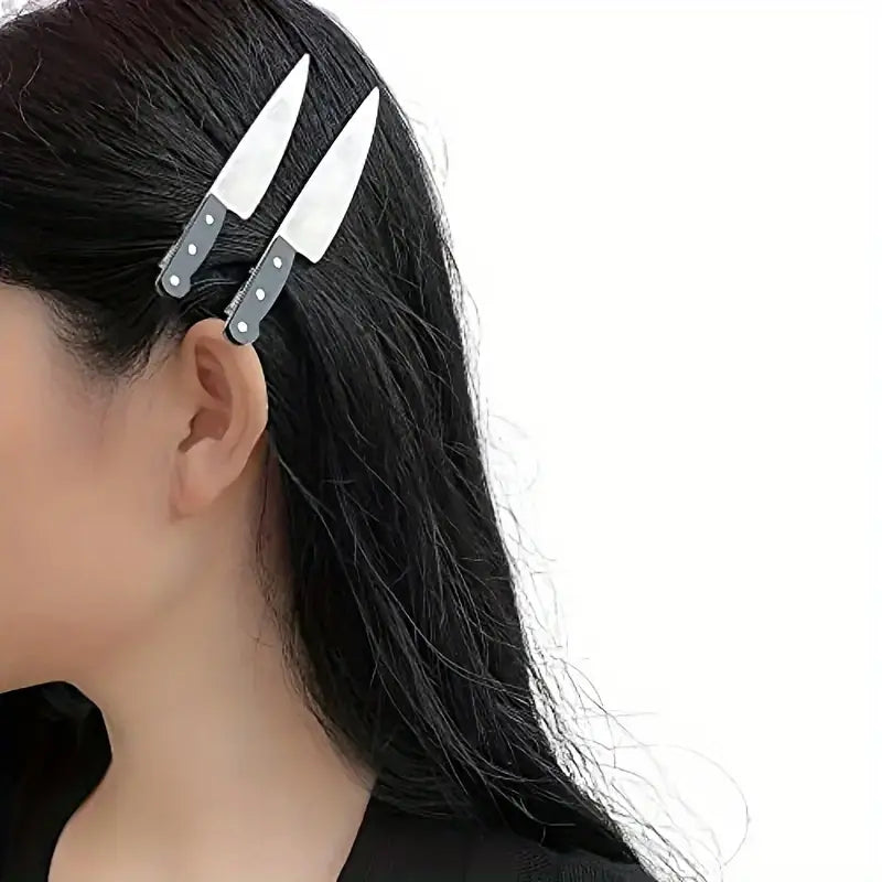 2pcs Chic Knife-Shaped Hair Clips - Elegant & Punk Style Side Clips for Women and Girls, Durable Plastic, Hair Clips, Knife-shaped, Stylish, Finishing Clips