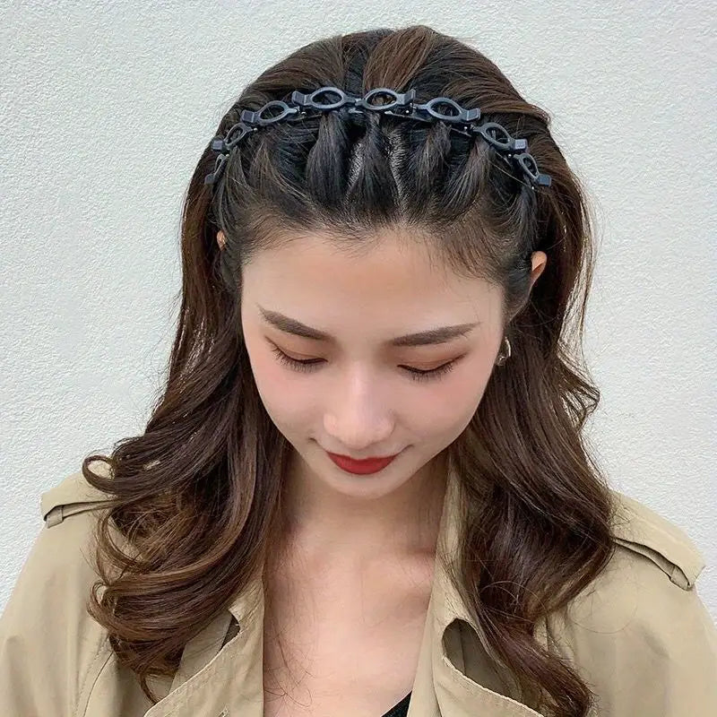 Double-Layer Braided Hairpin Headband - 1pc Black/Red Hair Accessory - Plastic Material, Simple Sweet Style, Fashion Hairband for Women