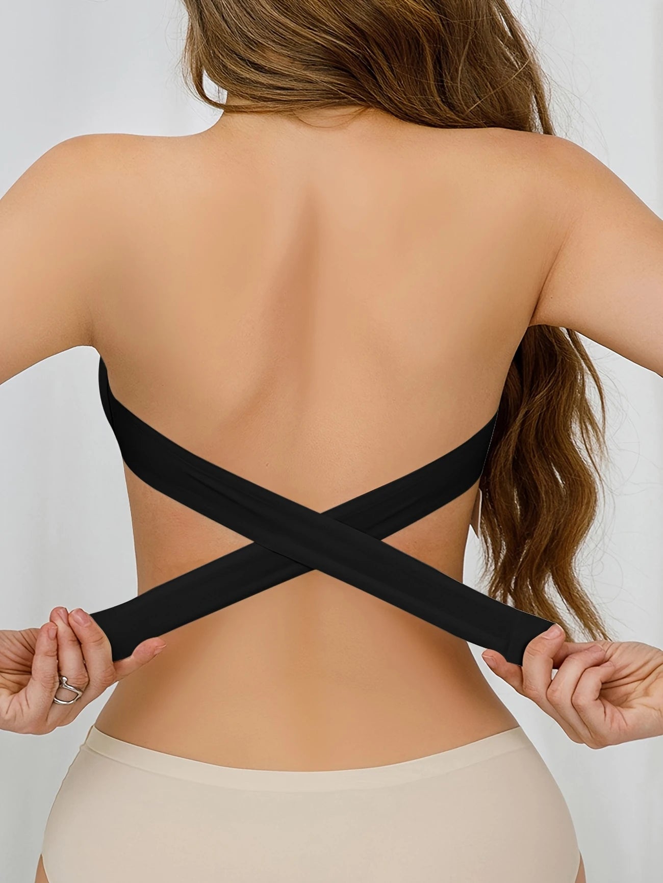 Sexy Wireless Bandeau Bralette with Removable Padding, Cross Strap Detail, 75% Nylon 25% Elastane, Solid Color Stretch Fabric for Adults