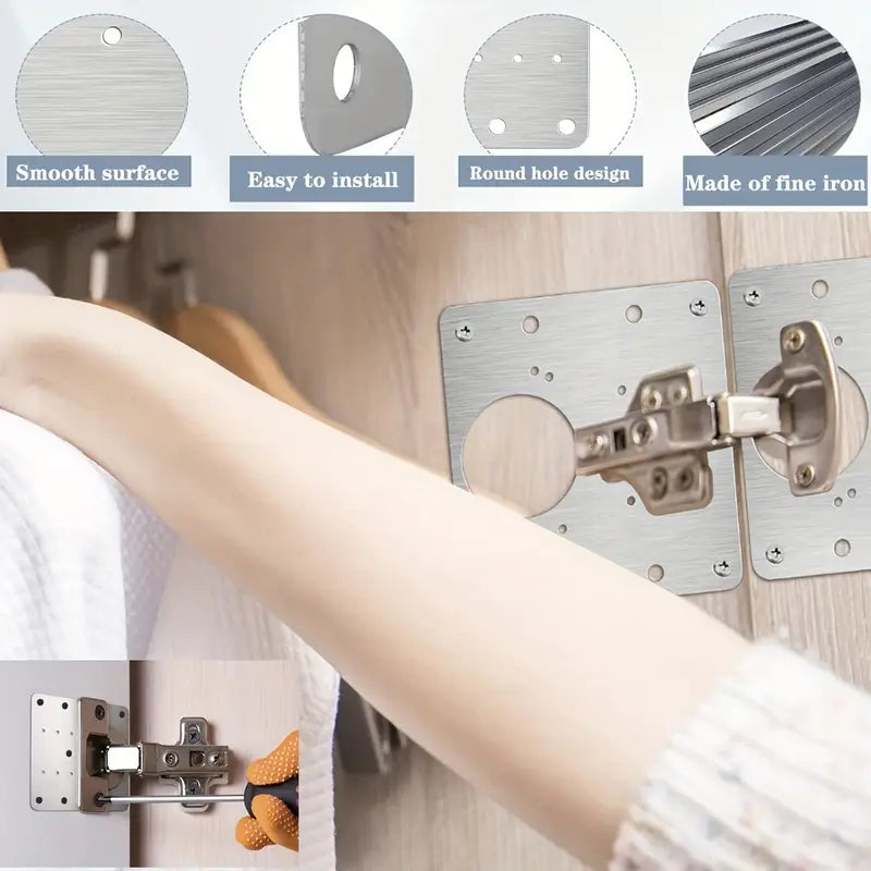 5Pcs Heavy-Duty Metal Cabinet Door Hinge Repair Kit - Easy Install, Fit for Kitchen & Wardrobe Doors, Durable Brushed Finish Mounting Plates with Pre-Drilled Holes, Hinges for Cabinets