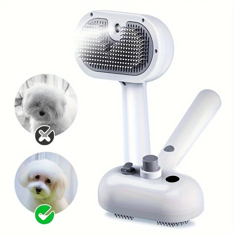 USB Rechargeable Pet Grooming Steam Brush for Cats & Dogs - Effortless Shedding Hair Removal, Detachable Water Tank & Stainless Steel Needle Teeth, Gentle Massage Brush with Static Reduction & Flying Hair Removal, Durable Plastic & Stainless Steel Design