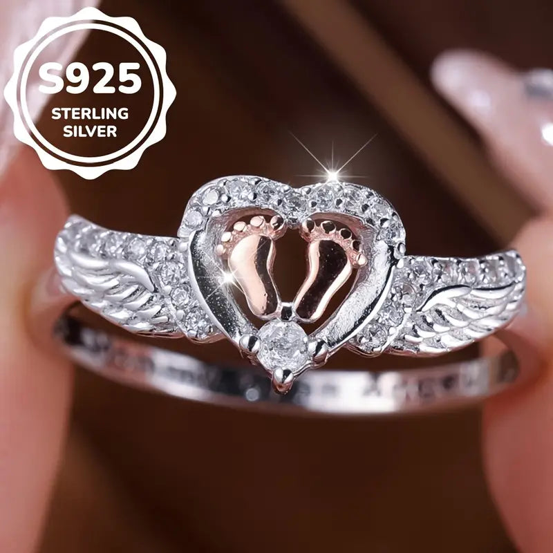 2.8g Silvery Two-tone Electroplated Heart Mom's Day Ring for Women
