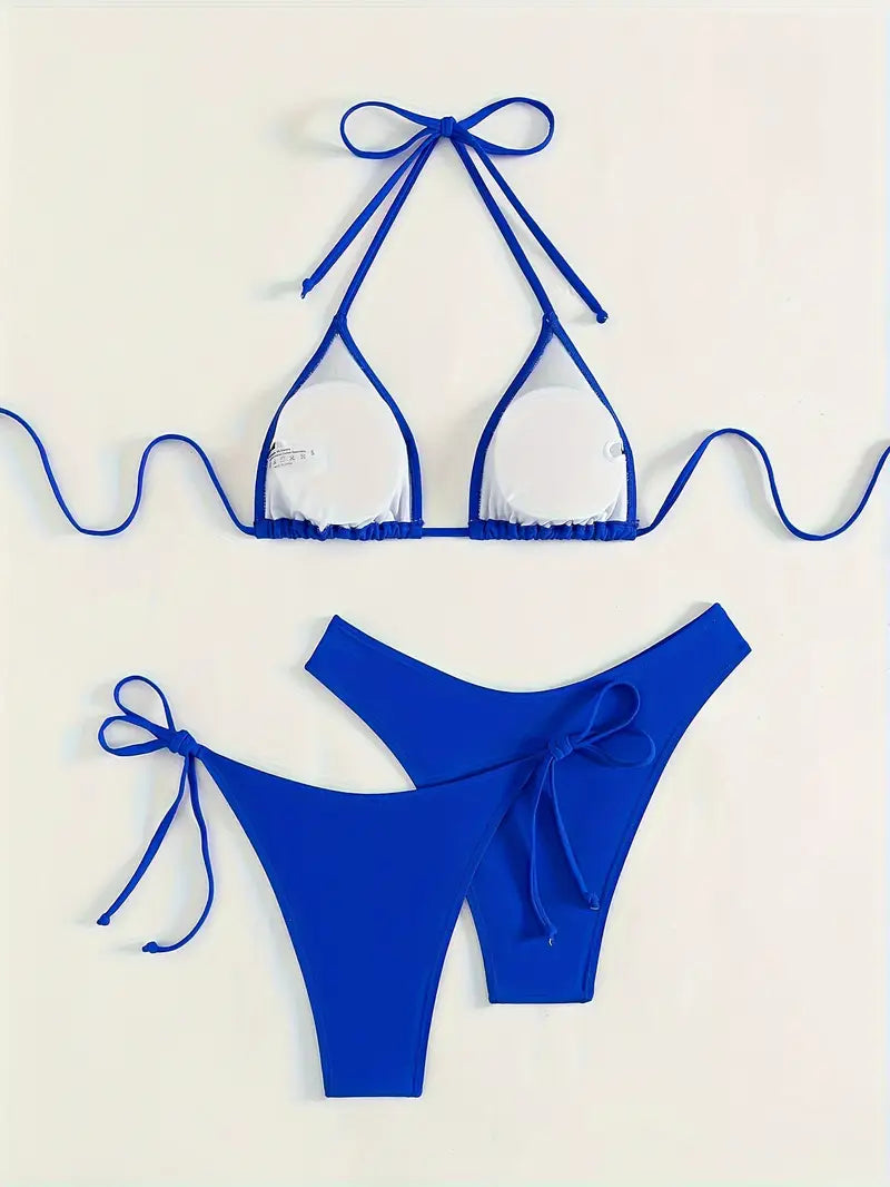 Sexy & Stylish Bikini Sets For Beach Vacation, Halter Lace-up Fashion Comfy Bathing Suit, Women's Swimwear & Clothing