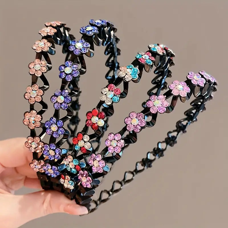 1pc, Elegant Rhinestone Floral Hair Hoop, Plastic Non-Slip Grip Toothed Headband, Gentle On Hair, Suitable For Women, Daily Use, Face Wash, And Skincare Accessory