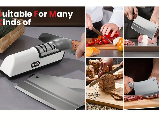 USB Rechargeable Electric Knife Sharpener - 2-Stage, Adjustable Speeds for Chef & Kitchen Knives, Fits Ceramic & Steel Blades (Copy)