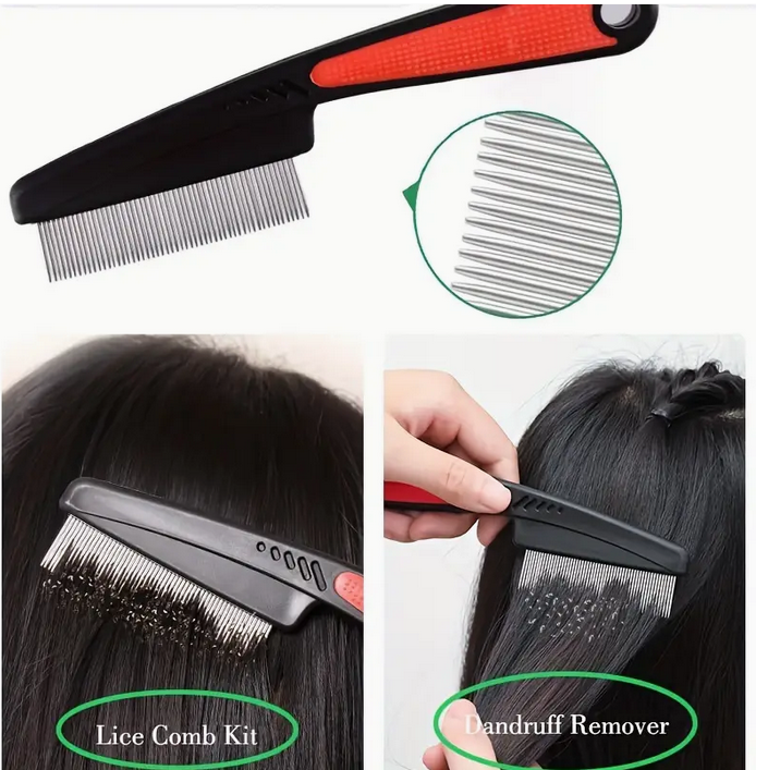4pcs Lice and Dandruff Removal Comb Set, Stainless Steel Fine Tooth Combs with ABS Plastic Handles, Acrylic Scalp Massage and Hair Care Brushes for Normal Hair Type