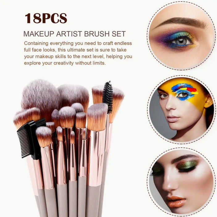 Deluxe 18pcs Champagne Makeup Brush Set With Perfectly Soft Premium Pink-toned Makeup Tools Made With Premium Fibers For A Flawless Look Including Eyeshadow, Foundation, Blush, Nose Shadow, - Perfect For Beginners And Professional Makeup Artists