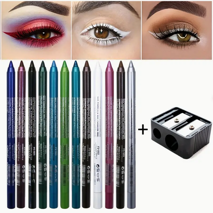 12 Eyeliner Pens With Pencil Sharpener Set 2 In 1 Color Makeup Eyeliner Pen Eye Shadow Waterproof And Sweat Resistant Durable Valentines Day Gifts