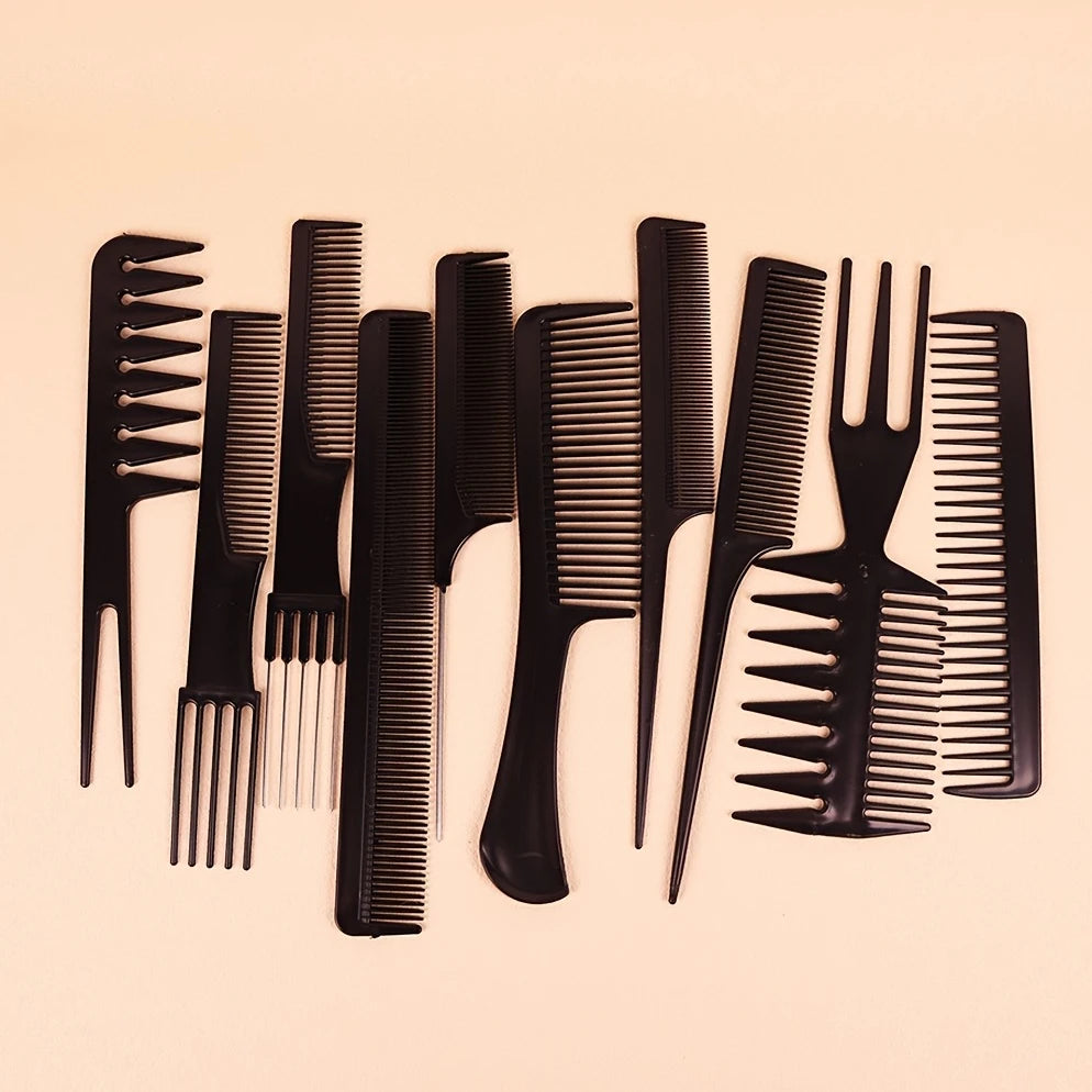 10pcs Professional Hair Styling Comb Set - Durable ABS Plastic, Versatile for All Hair Types, Includes Detangling, Teasing & Edge Control Combs