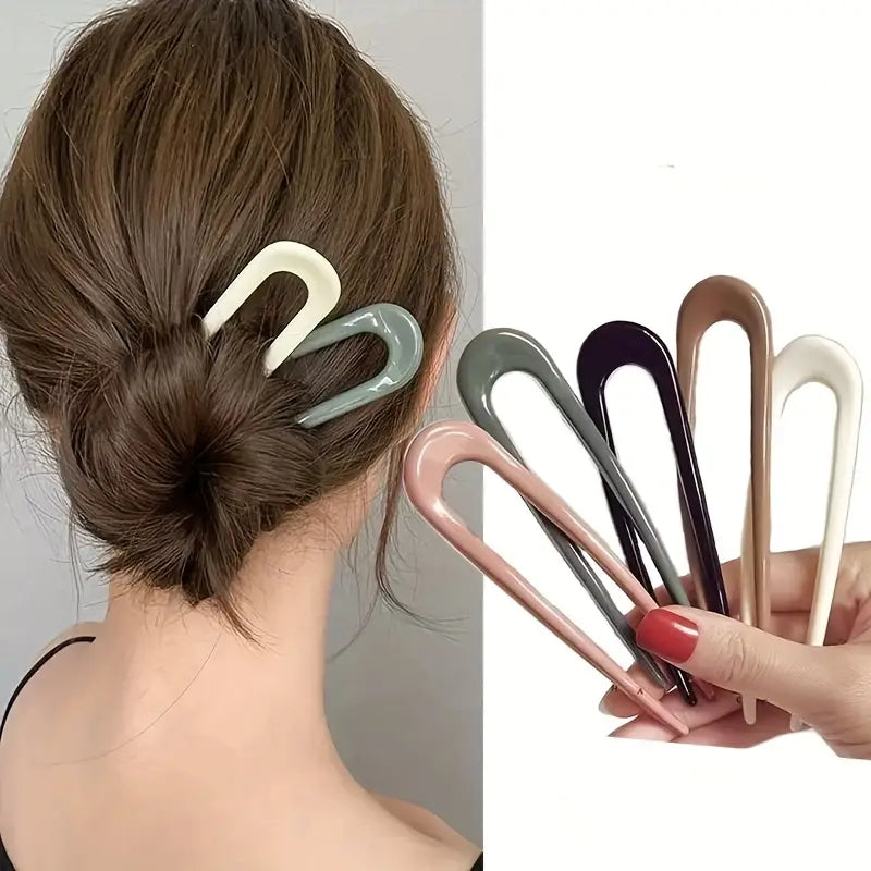 5pcs Solid Color U Shaped Hair Pins Elegant Hair Dish Hair Bun Maker For Women And Daily Use Wear