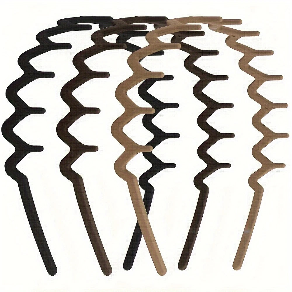 6-Pack Zigzag Wavy Plastic Hair Headbands, Non-Slip Long Teeth Unisex Hairbands, Elegant and Simple Style, Neutral Colors for Men and Women