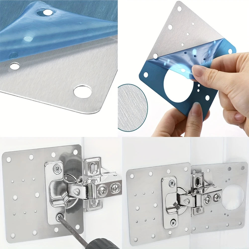 5Pcs Heavy-Duty Metal Cabinet Door Hinge Repair Kit - Easy Install, Fit for Kitchen & Wardrobe Doors, Durable Brushed Finish Mounting Plates with Pre-Drilled Holes, Hinges for Cabinets