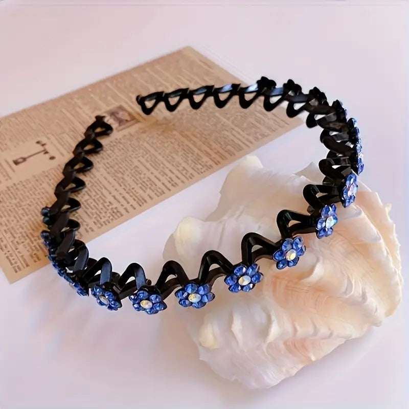 1pc, Elegant Rhinestone Floral Hair Hoop, Plastic Non-Slip Grip Toothed Headband, Gentle On Hair, Suitable For Women, Daily Use, Face Wash, And Skincare Accessory