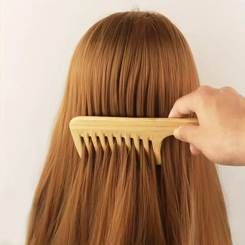 1pc Wide-Toothed Bamboo & Wooden Hair Comb for Detangling And Styling Hair Brush