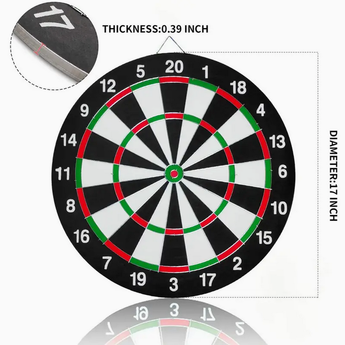 Dart Board 17" Double Sided Game For Adults Kids Dartboard With 6 Darts Set New