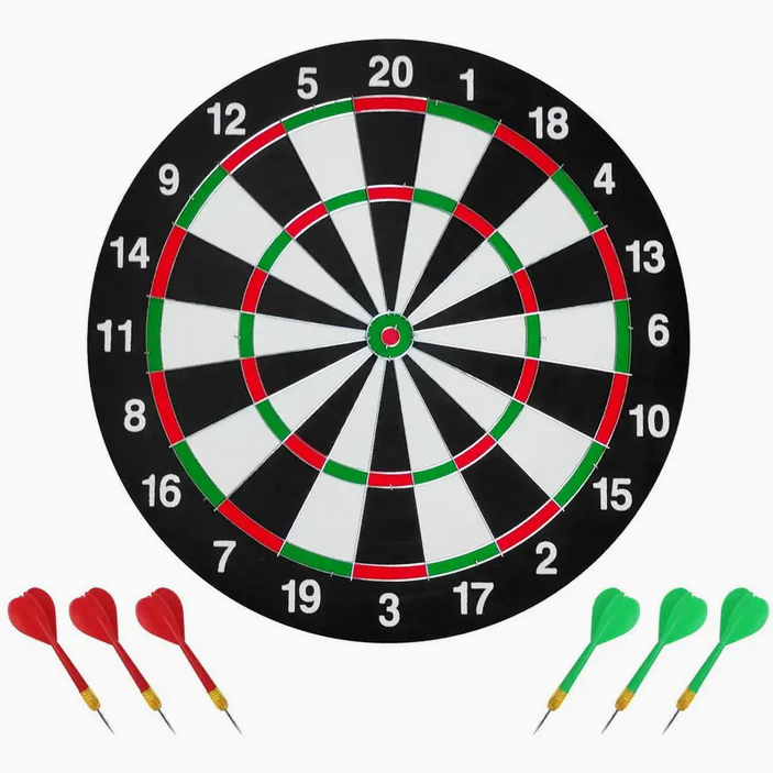Dart Board 17" Double Sided Game For Adults Kids Dartboard With 6 Darts Set New