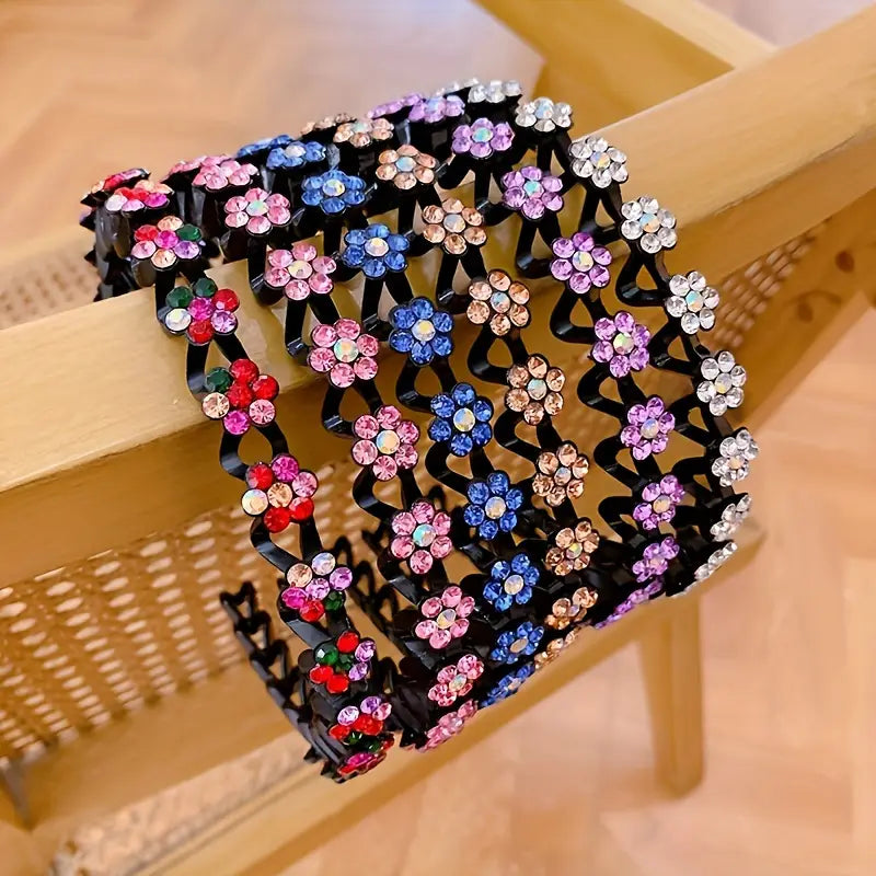 6pcs Rhinestone Elegant Sparkling Head Bands, Non Slip Hair Hoops for Women Wear, Trendy Decorative Flower