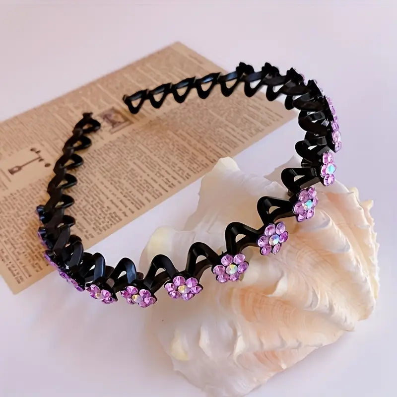 1pc, Elegant Rhinestone Floral Hair Hoop, Plastic Non-Slip Grip Toothed Headband, Gentle On Hair, Suitable For Women, Daily Use, Face Wash, And Skincare Accessory