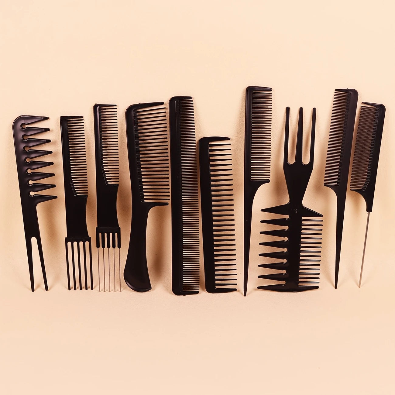 10pcs Professional Hair Styling Comb Set - Durable ABS Plastic, Versatile for All Hair Types, Includes Detangling, Teasing & Edge Control Combs