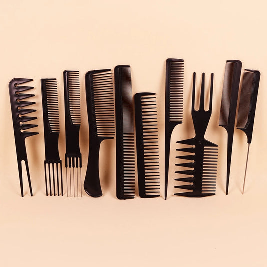 10pcs Professional Hair Styling Comb Set - Durable ABS Plastic, Versatile for All Hair Types, Includes Detangling, Teasing & Edge Control Combs