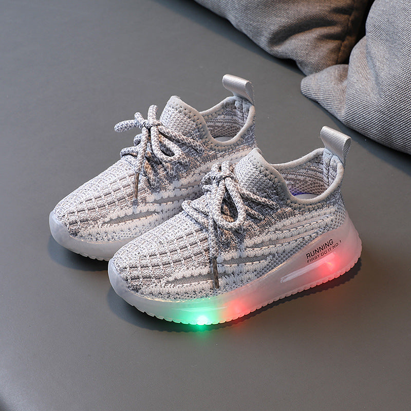 For Boys, Girls , Breathable Knit Light-Up Sneakers