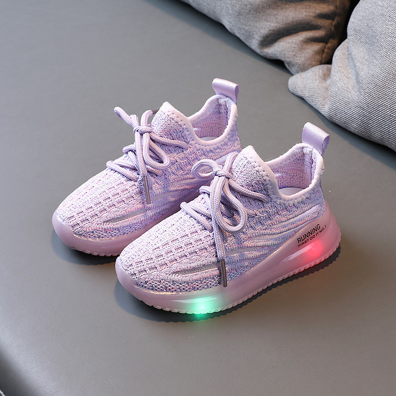 For Boys, Girls , Breathable Knit Light-Up Sneakers