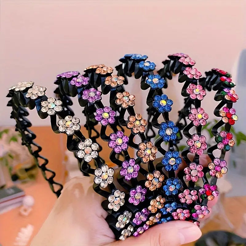 6pcs Rhinestone Elegant Sparkling Head Bands, Non Slip Hair Hoops for Women Wear, Trendy Decorative Flower