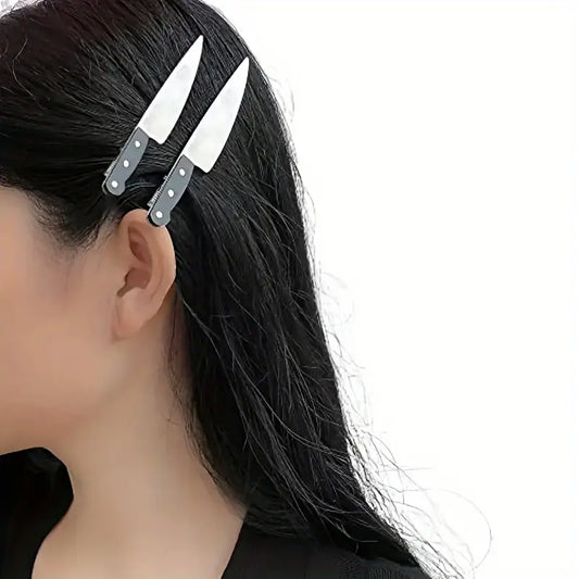 2pcs Chic Knife-Shaped Hair Clips - Elegant & Punk Style Side Clips for Women and Girls, Durable Plastic, Hair Clips, Knife-shaped, Stylish, Finishing Clips