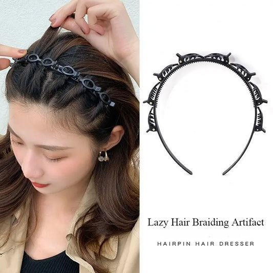 Double-Layer Braided Hairpin Headband - 1pc Black/Red Hair Accessory - Plastic Material, Simple Sweet Style, Fashion Hairband for Women