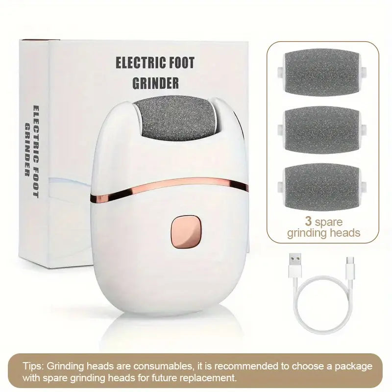 [Rechargeable Callus Remover] Electric Foot Grinder - Rechargeable Callus Remover for Smooth Feet - Home or Travel Use with 3 spare grinding heads