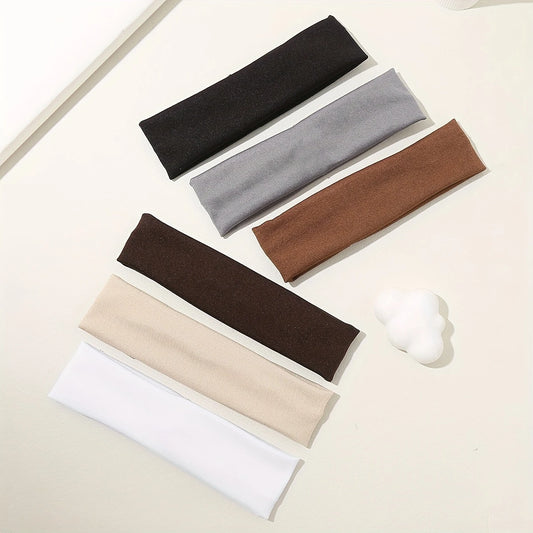 6 Pcs ComfortFit Solid Color Sports Headband - Non Slip, Adjustable, Moisture Wicking, Sweat Resistant, Breathable, Quick Drying, Minimalist Design for Men and Women - Ideal for Running, Workout, Fitness, and Outdoor Activities