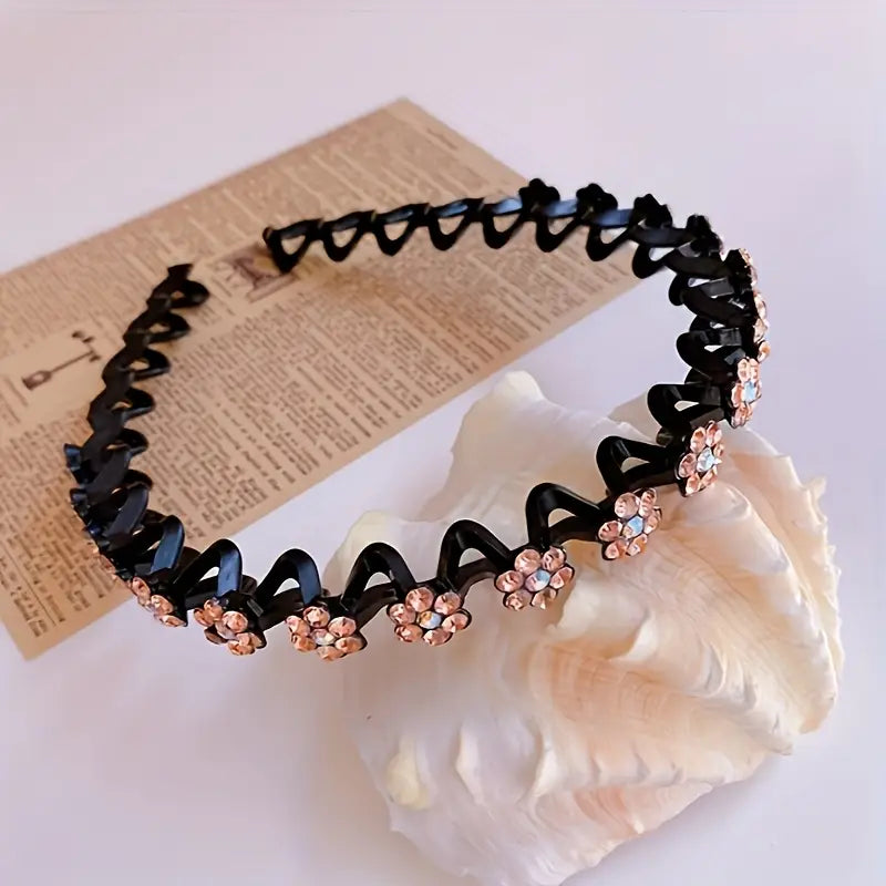 1pc, Elegant Rhinestone Floral Hair Hoop, Plastic Non-Slip Grip Toothed Headband, Gentle On Hair, Suitable For Women, Daily Use, Face Wash, And Skincare Accessory