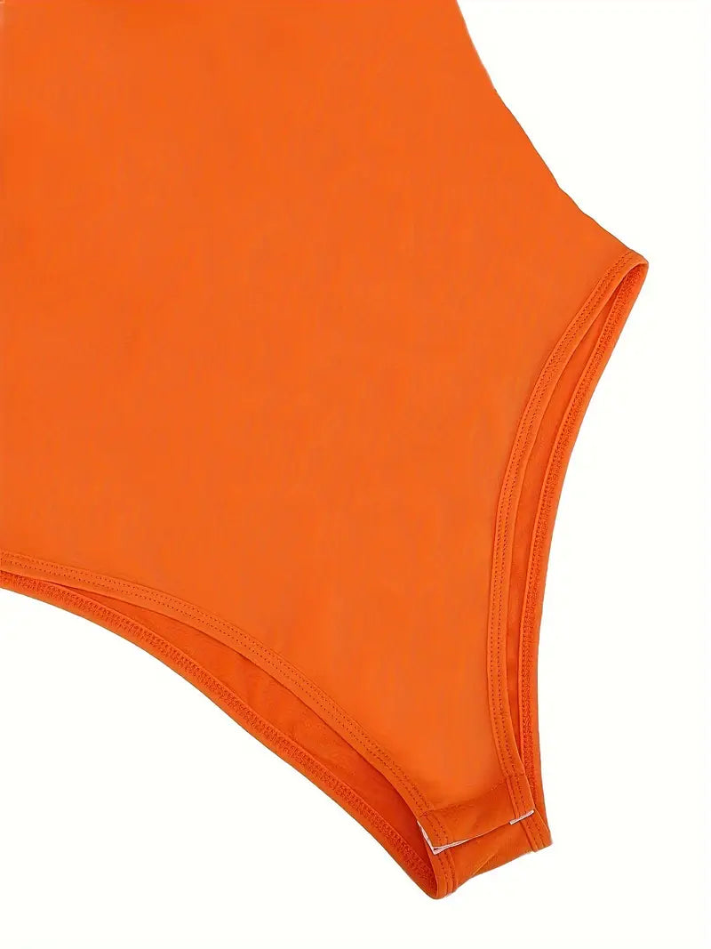 Elegant Orange Sleeveless Bodysuit - Chic Crew Neck, 100% Polyester, Machine Washable & Dry Cleanable, Perfect for Summer with Casual Denim & Sneaker Accents