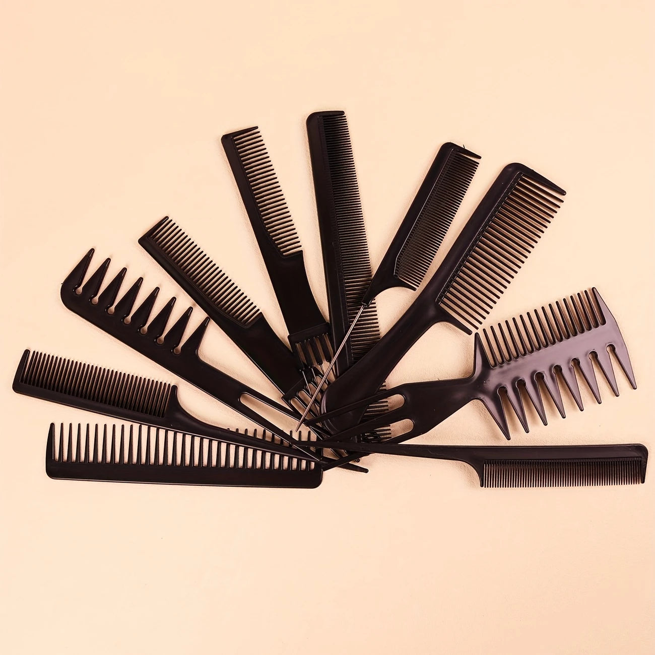 10pcs Professional Hair Styling Comb Set - Durable ABS Plastic, Versatile for All Hair Types, Includes Detangling, Teasing & Edge Control Combs