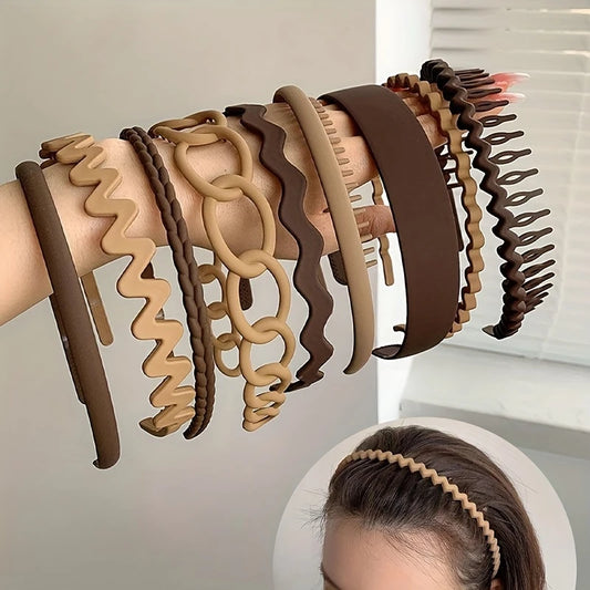 9pcs Toothed Headbands, Non-slip Matte Hair Bands, Simple & Cute Style, Solid Color Comb Teeth Hair Accessories Set
