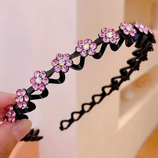 1pc, Elegant Rhinestone Floral Hair Hoop, Plastic Non-Slip Grip Toothed Headband, Gentle On Hair, Suitable For Women, Daily Use, Face Wash, And Skincare Accessory