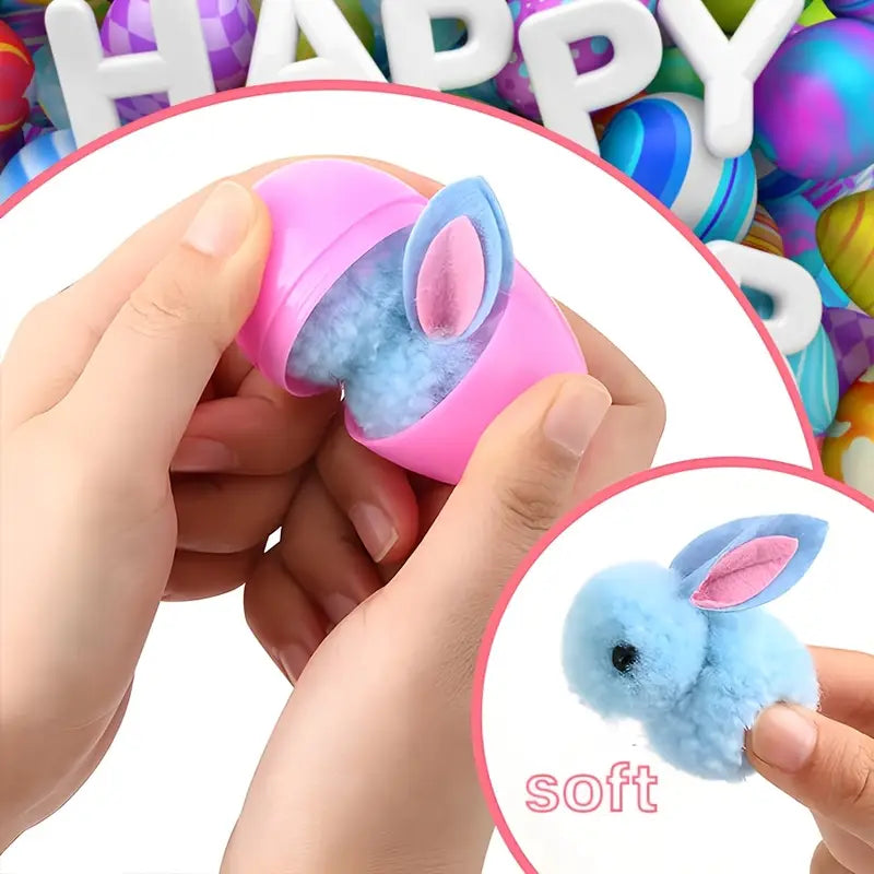 3pcs Random Color Easter Eggs and Easter Bunny sets, Easter basket stuffing, Easter Surprise gifts, Hunting Surprise Eggs, bunny pompom decorations, Easter party supplies