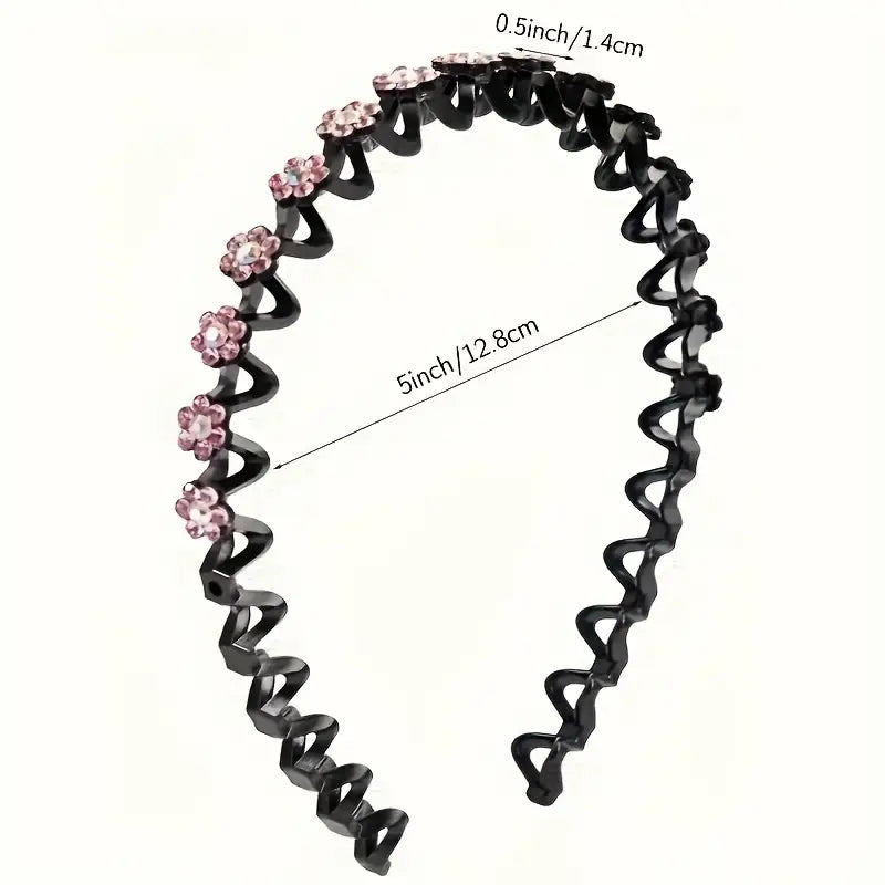 1pc, Elegant Rhinestone Floral Hair Hoop, Plastic Non-Slip Grip Toothed Headband, Gentle On Hair, Suitable For Women, Daily Use, Face Wash, And Skincare Accessory