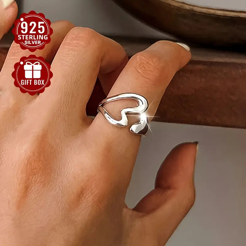 1pc Hollow Big Heart Design Ring Women's Opening Adjustable Index Finger Ring Hypoallergenic Suitable For Women's Daily Travel Wear (about 2.1g)
