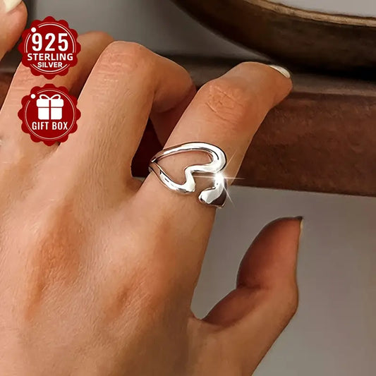 1pc Hollow Big Heart Design Ring Women's Opening Adjustable Index Finger Ring Hypoallergenic Suitable For Women's Daily Travel Wear (about 2.1g)