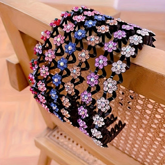 6pcs Rhinestone Elegant Sparkling Head Bands, Non Slip Hair Hoops for Women Wear, Trendy Decorative Flower