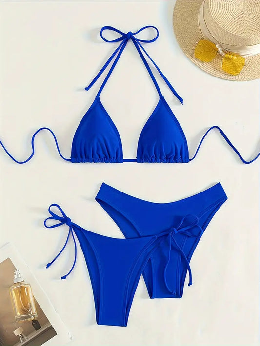 Sexy & Stylish Bikini Sets For Beach Vacation, Halter Lace-up Fashion Comfy Bathing Suit, Women's Swimwear & Clothing