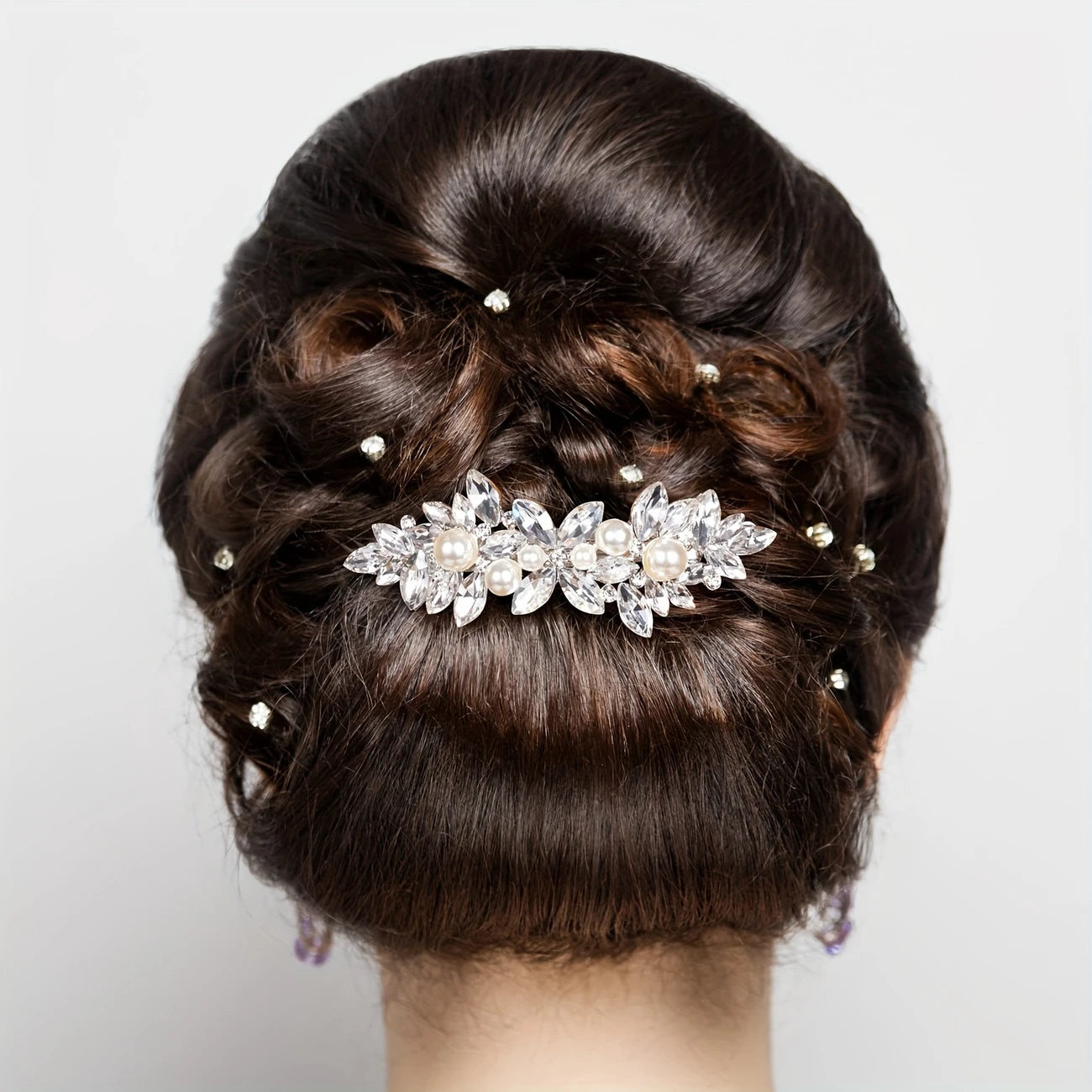 Elegant Floral Hair Barrette, French Clip Spring Hair Claw, Rhinestone Accents