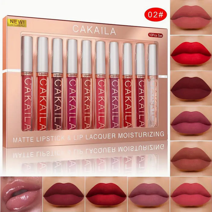10pcs Waterproof Matte Lip Gloss Set Long-lasting Non-stick Lip Makeup Tools Daily Stage Makeup Lip Gloss Lipstick Girls Holiday Gift Valentines Day Gifts